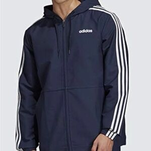 Adidas Men's Dark Blue Windbreaker with White Stripes